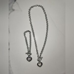 Silver Heart Necklace and Bracelet set